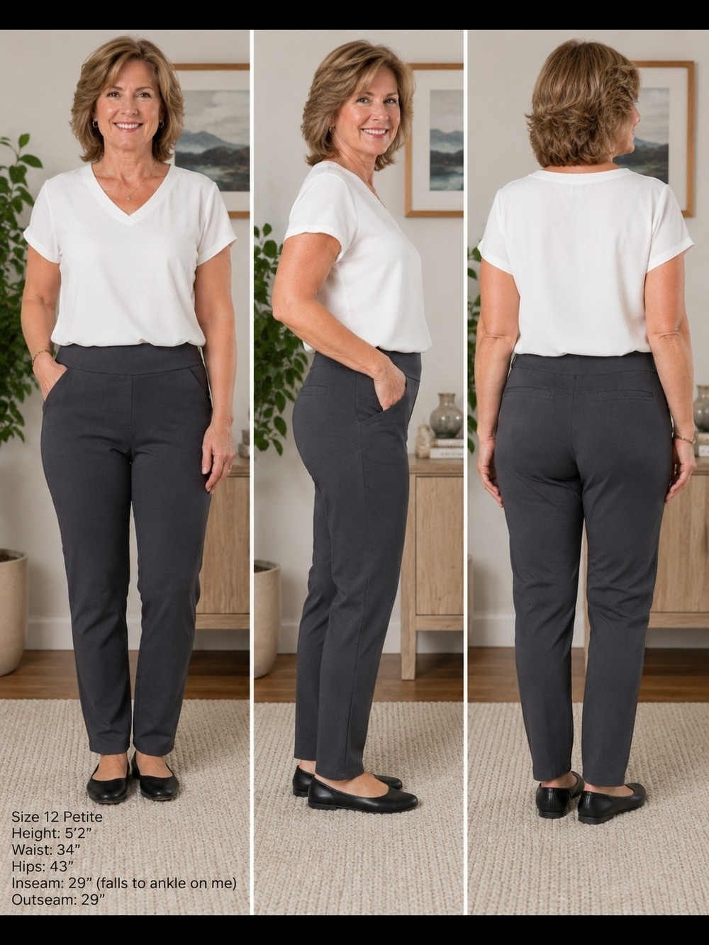 Ruby Rd Petite Women's Pull-On Crop Capri Pants Gray Size 12P Stretch Career Cas